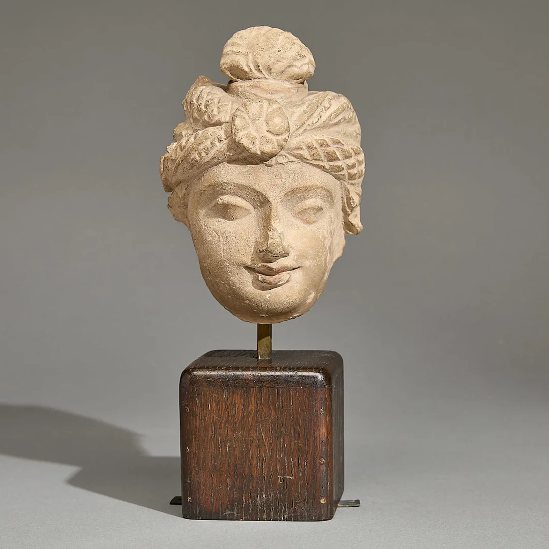 Ancient Gandharan Stucco Head of Buddha Attendant