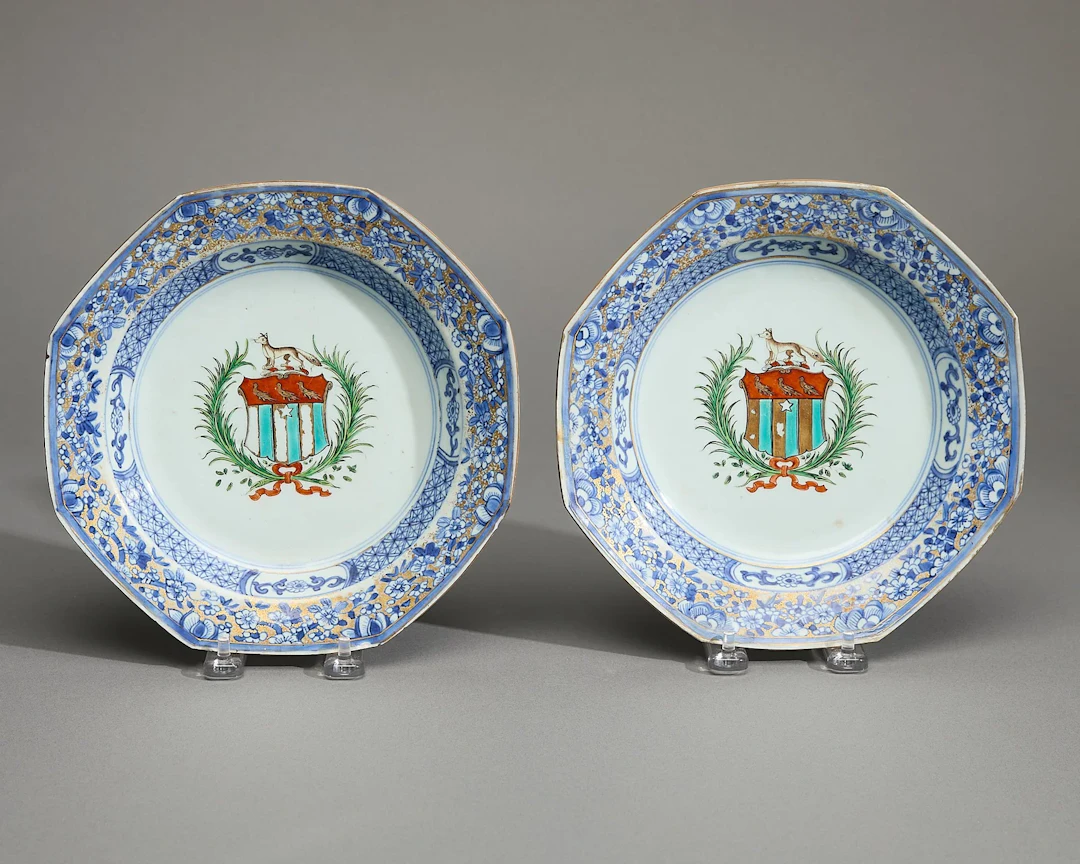 Pair Export Octagonal Armorial Plates - Marten