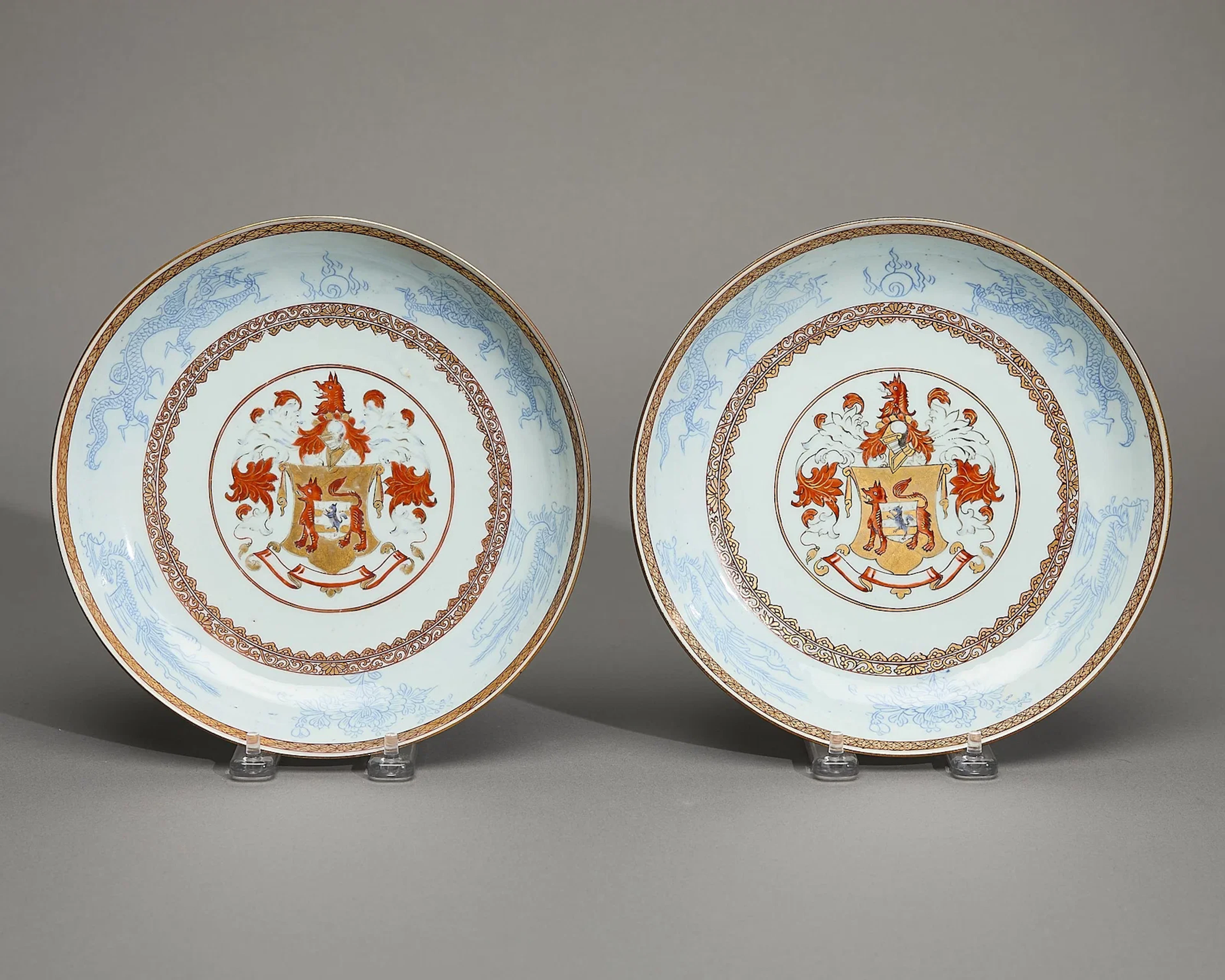 Pair Armorial Saucers - Lutwyche-Bagnall