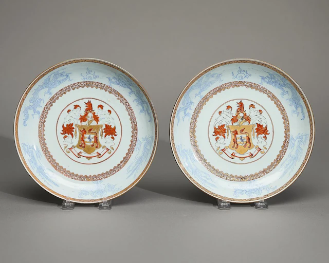 Pair Armorial Saucers - Lutwyche-Bagnall