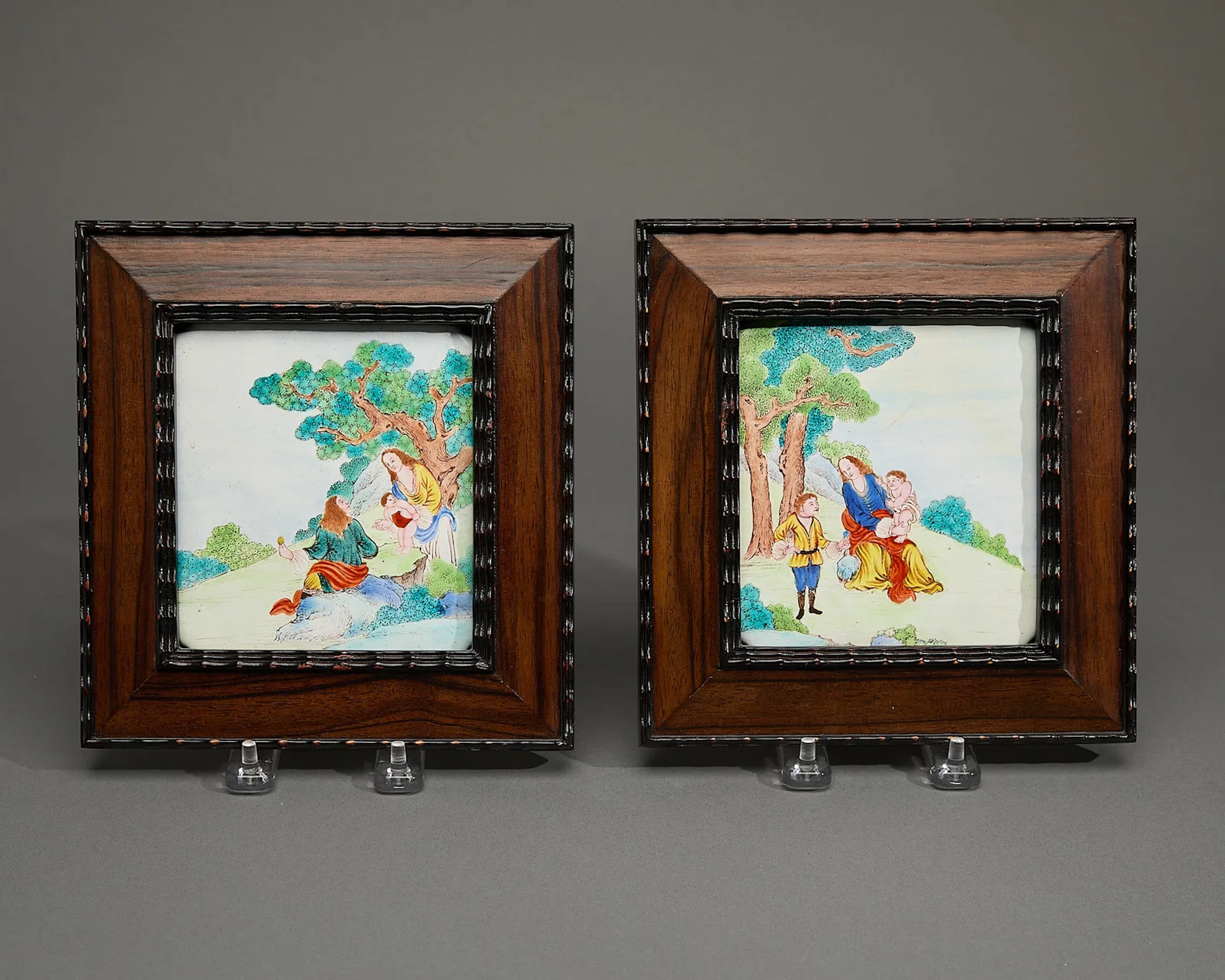Pair Small Export European Subject Plaques