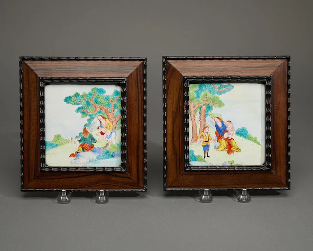 Pair Small Export European Subject Plaques