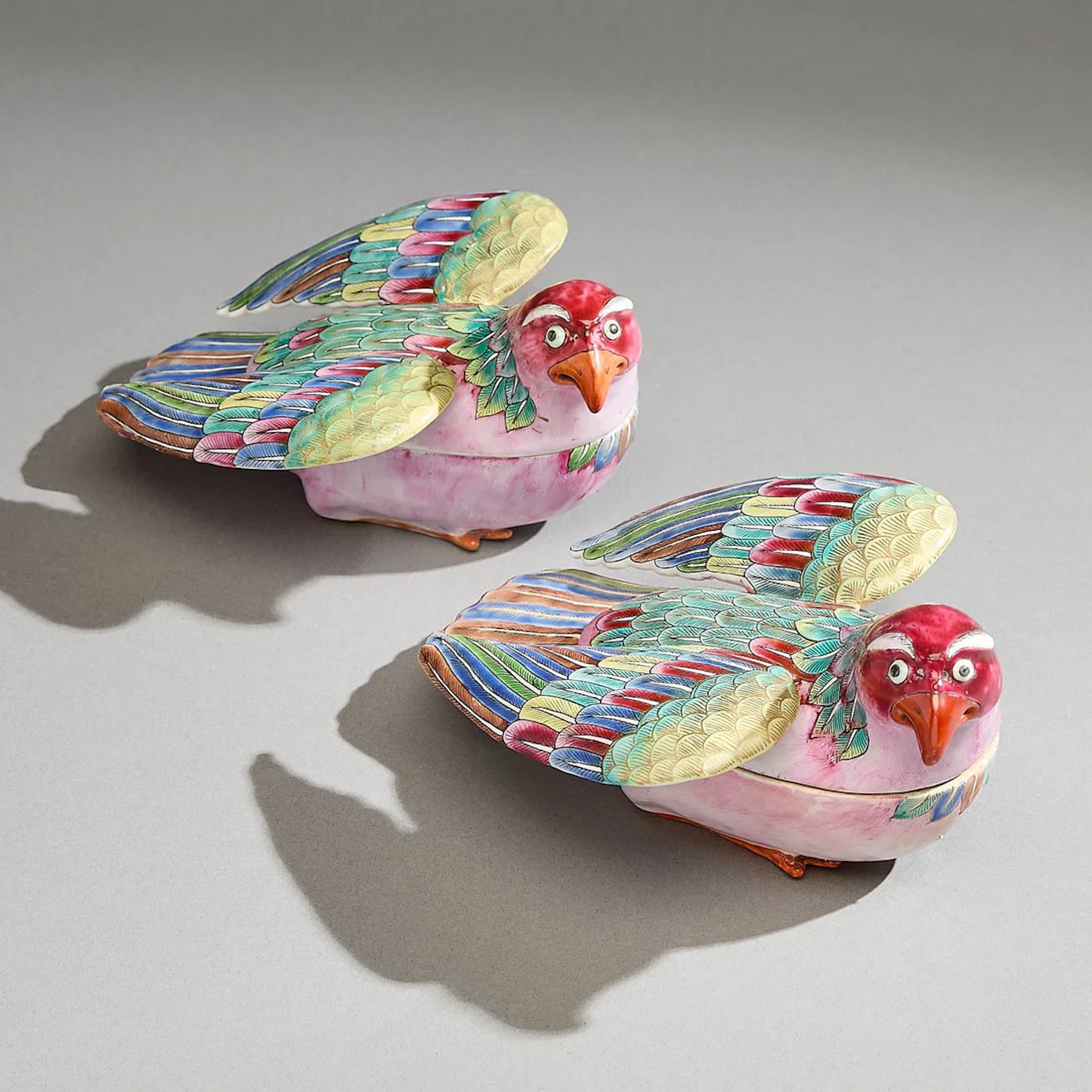 Pair Famille Rose Hawk Boxes