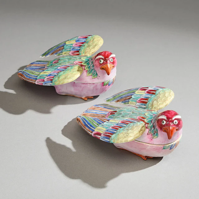 Pair Famille Rose Hawk Boxes