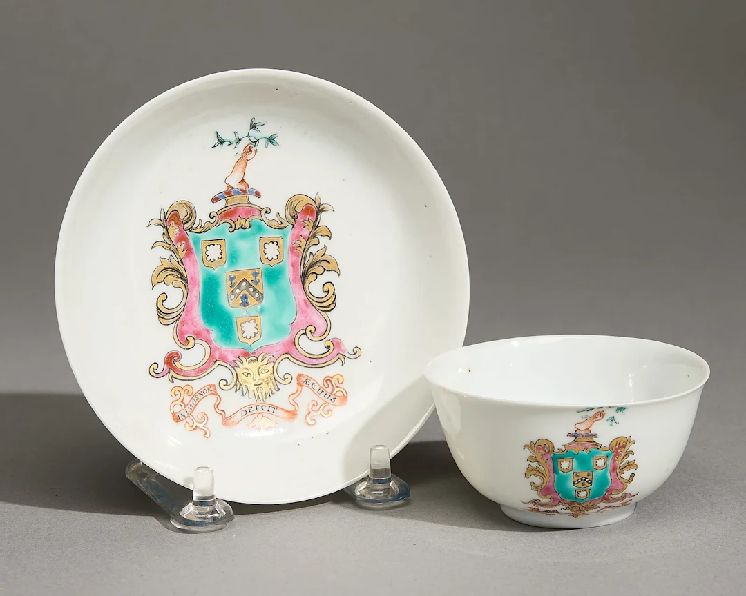 Export Armorial Tea Bowl & Saucer - Burrell/Lewis