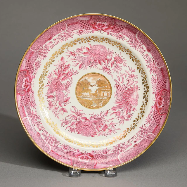 Large Gilt & Pink Fitzhugh Plate