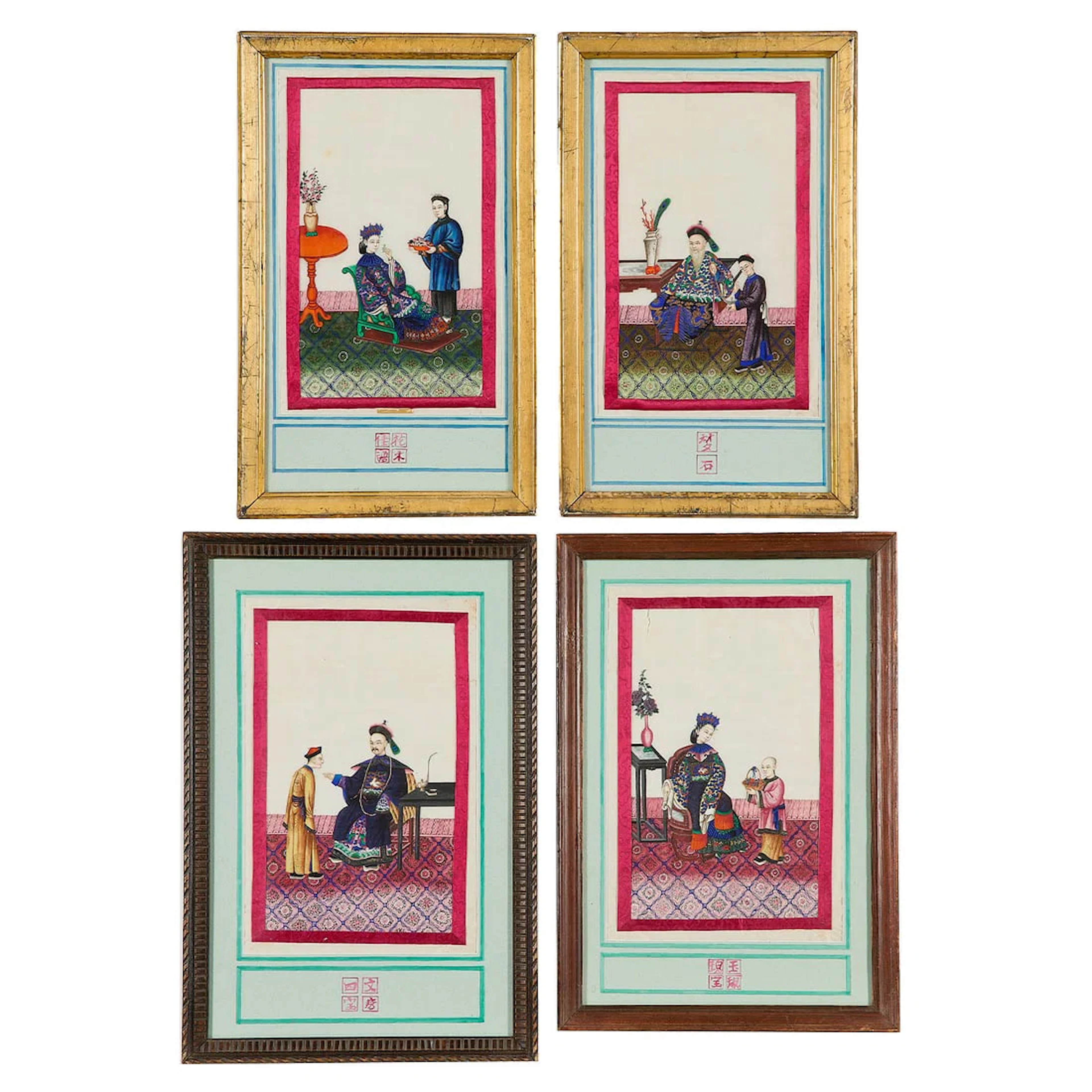 4 Chinese Export Pith Paper Paintings