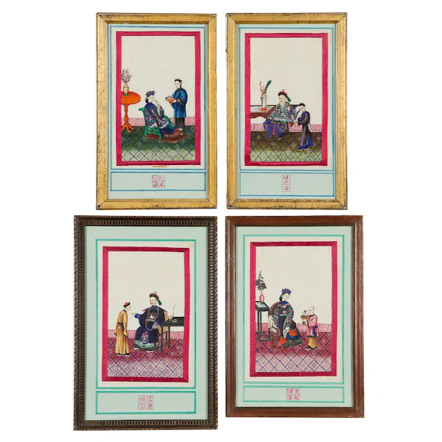 4 Chinese Export Pith Paper Paintings