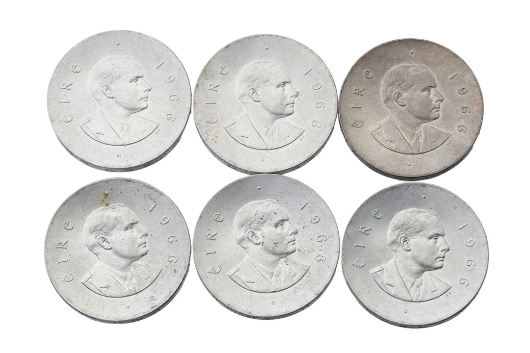 6 X 1966 IRISH SILVER PEARSE COINS