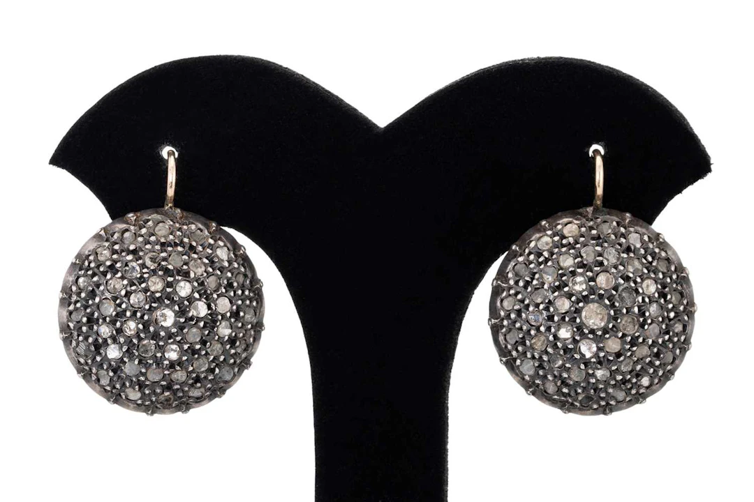 A PAIR OF DIAMOND SET CLUSTER DROP EARRINGS