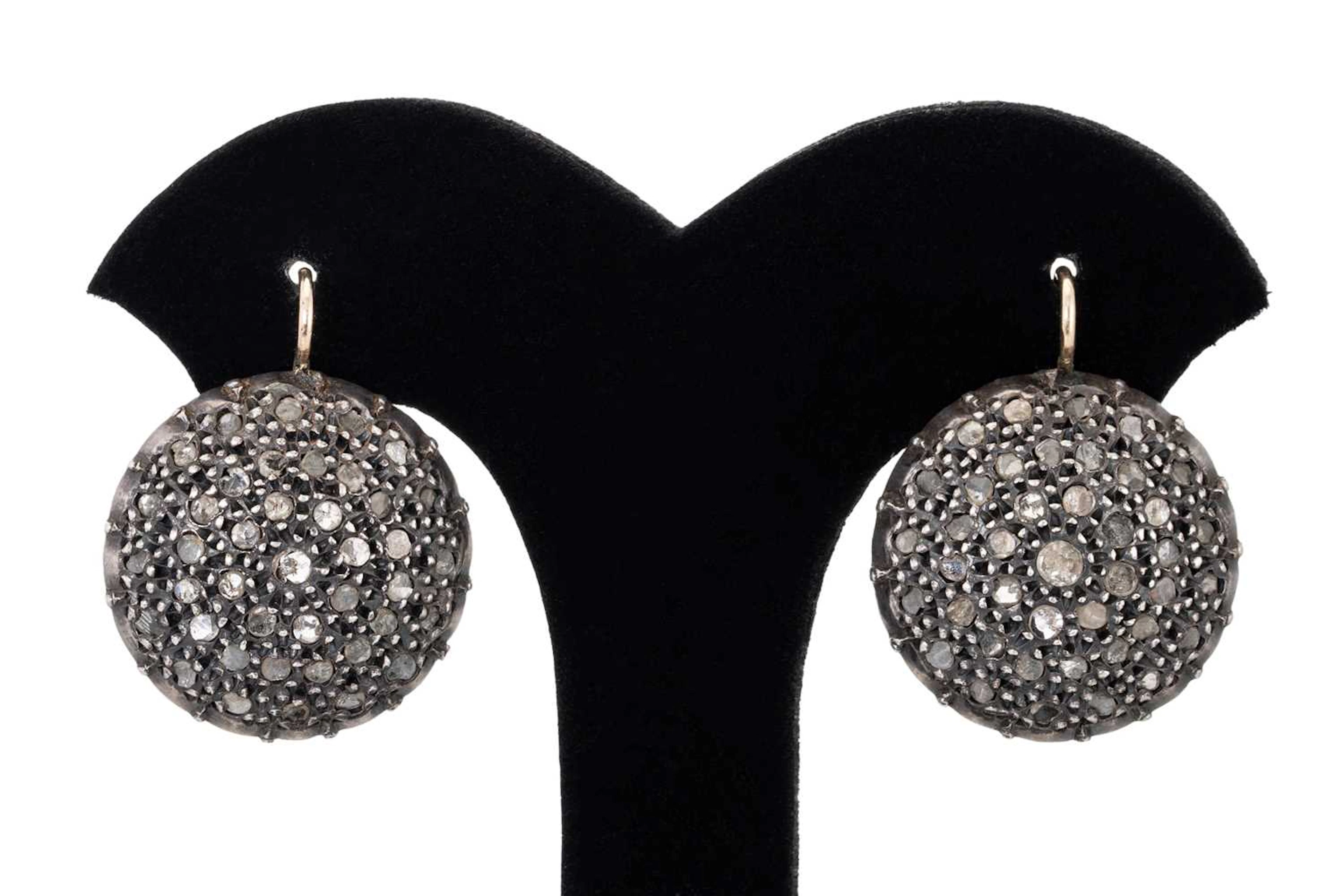 A PAIR OF DIAMOND SET CLUSTER DROP EARRINGS