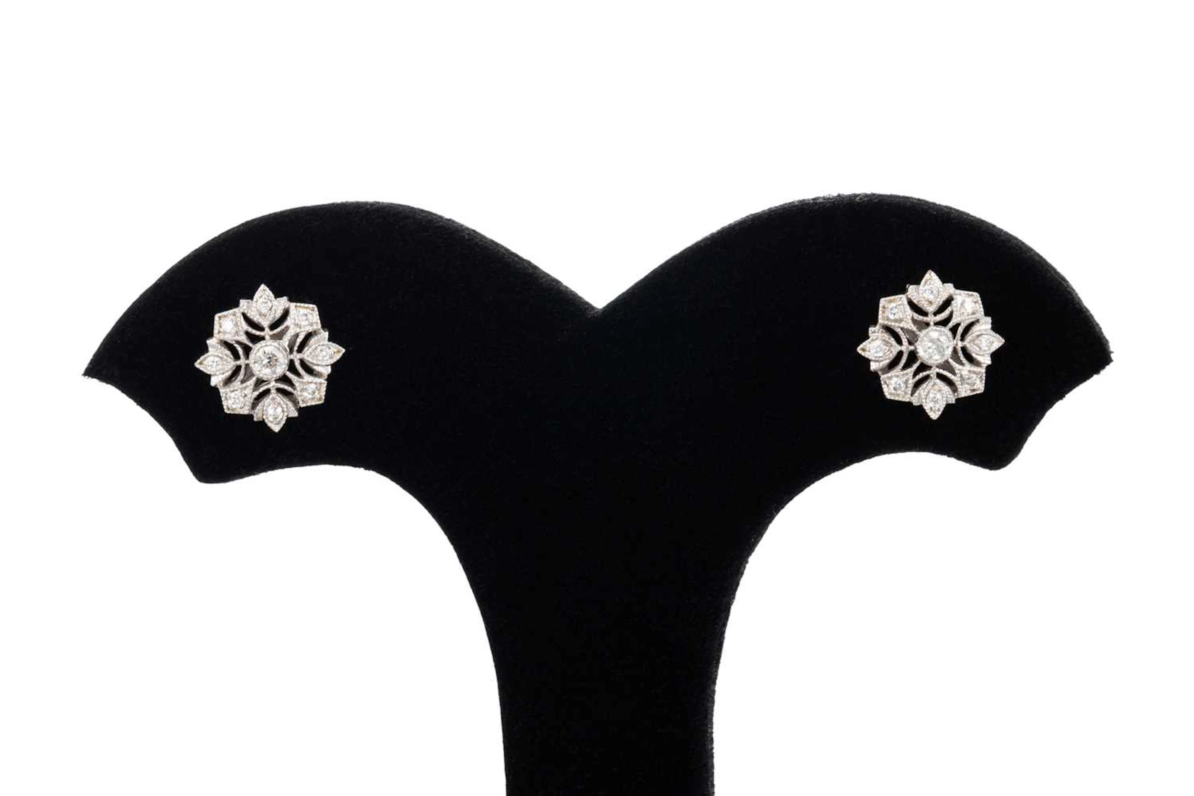 A PAIR OF DIAMOND SET CLUSTER EARRINGS