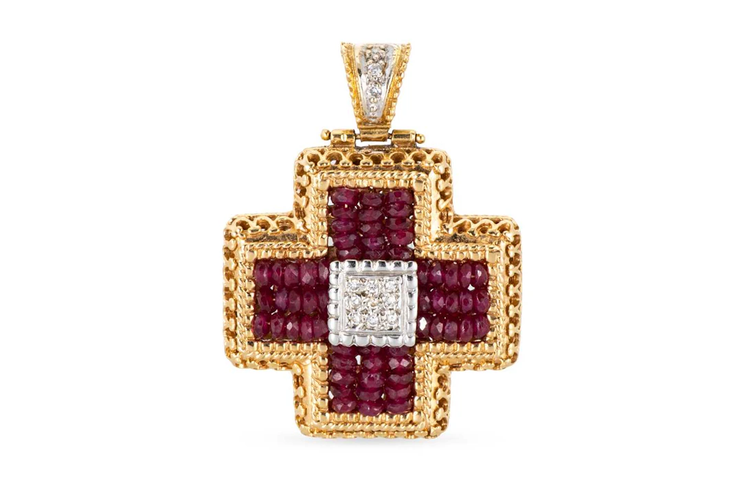 A RUBY AND DIAMOND SET CROSS PENDANT