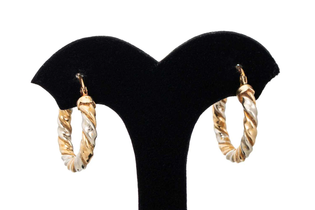 A PAIR OF 9CT TWO-TONE GOLD HOOP EARRINGS