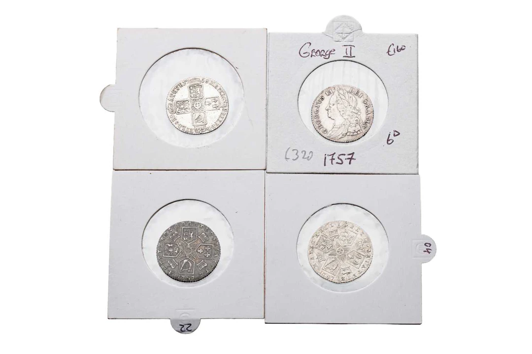 4 X ENGLISH SILVER SIX PENCE COINS