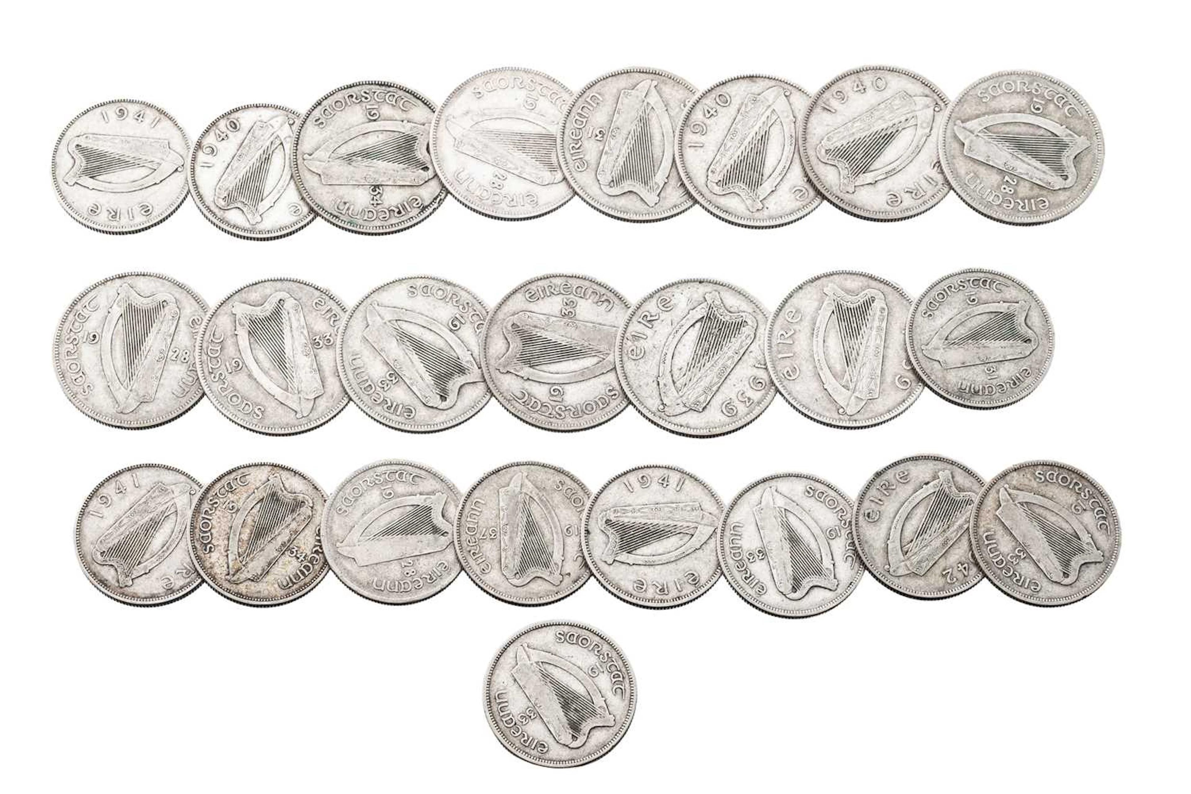 12 X IRISH 75% SILVER HALF CROWNS