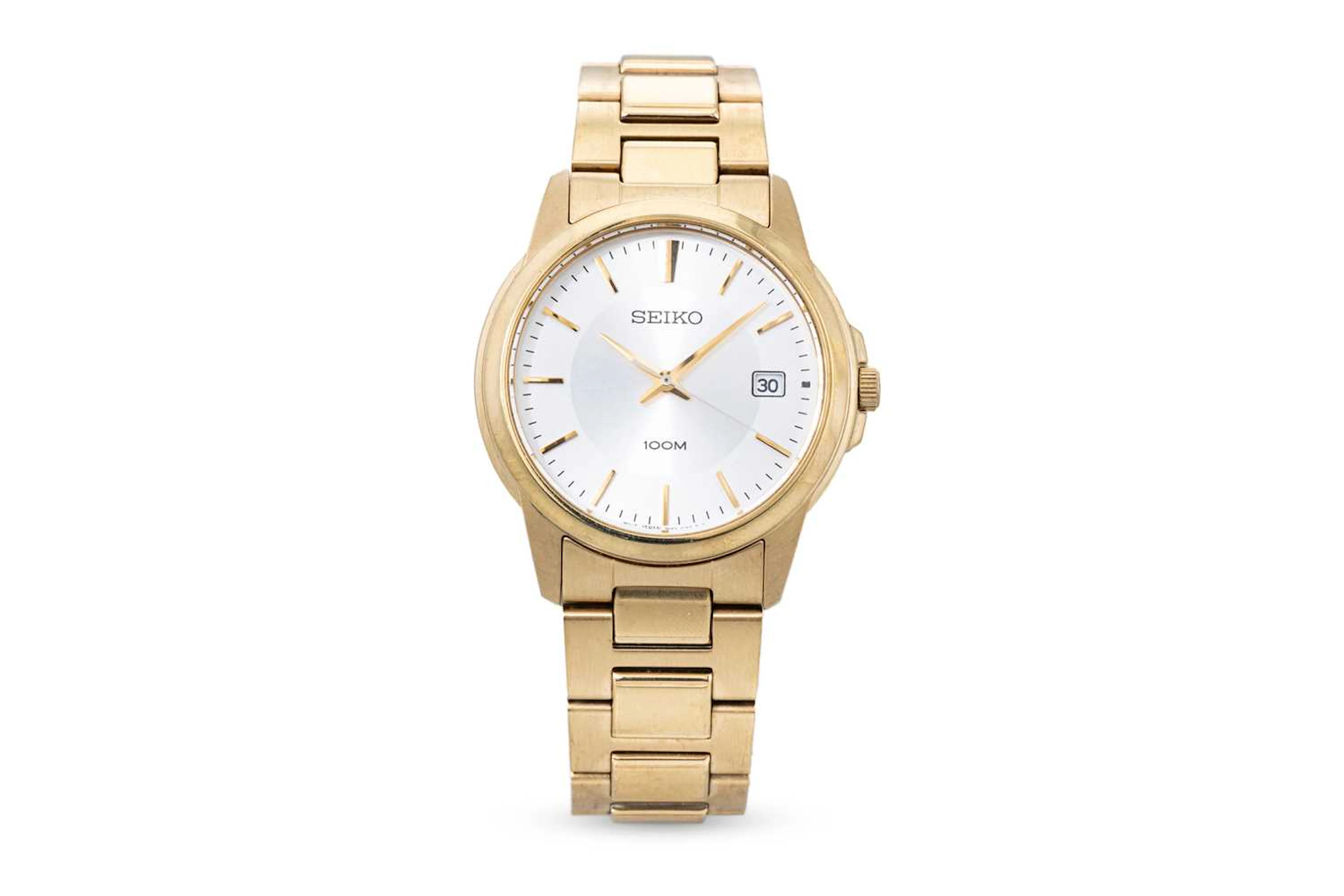 A STAINLESS STEEL & GILT SEIKO WRIST WATCH