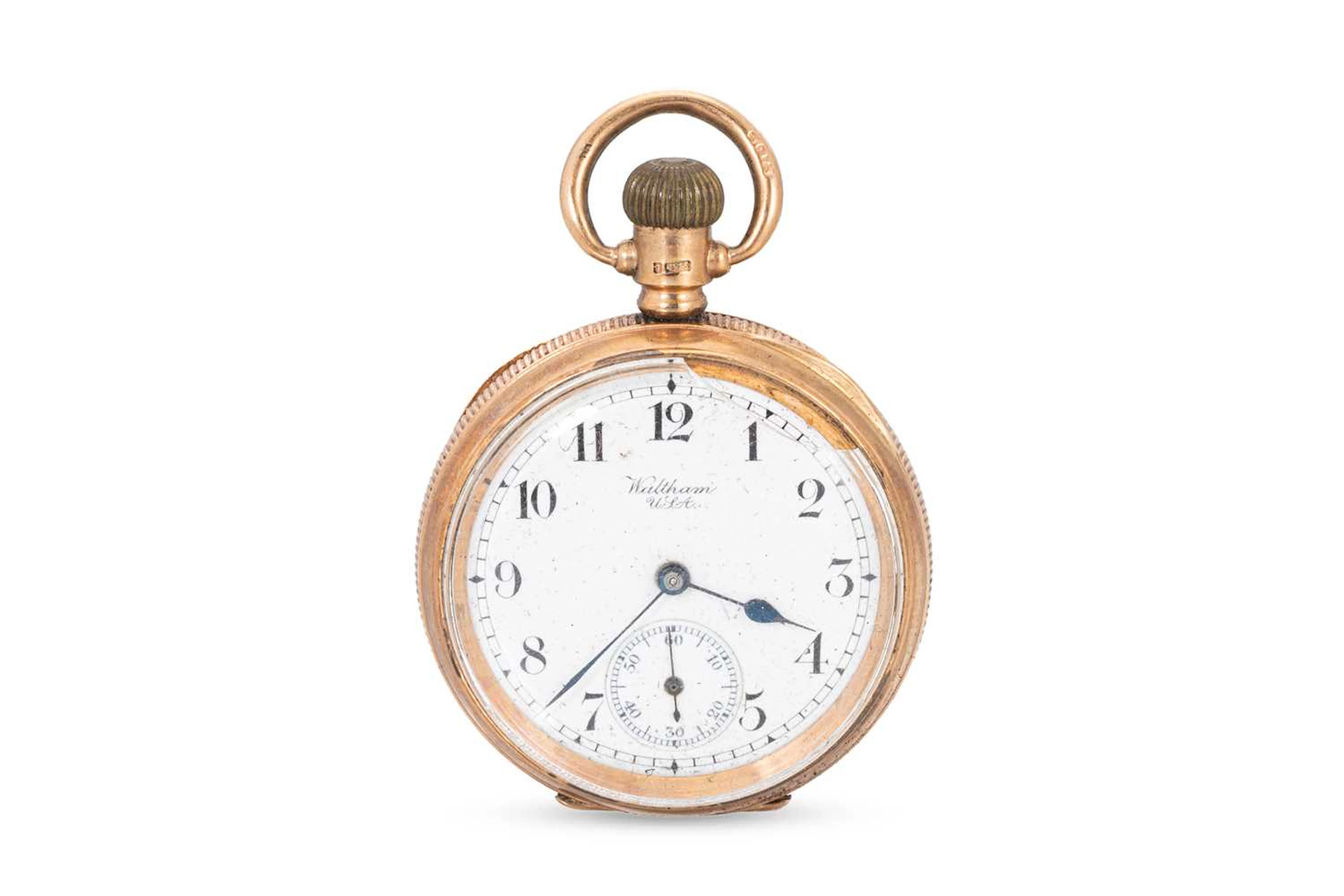 AN ANTIQUE OPEN FACED WALTHAM POCKET WATCH