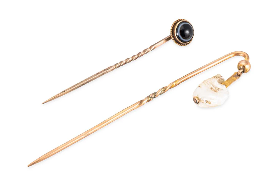 TWO GOLD STICK PINS