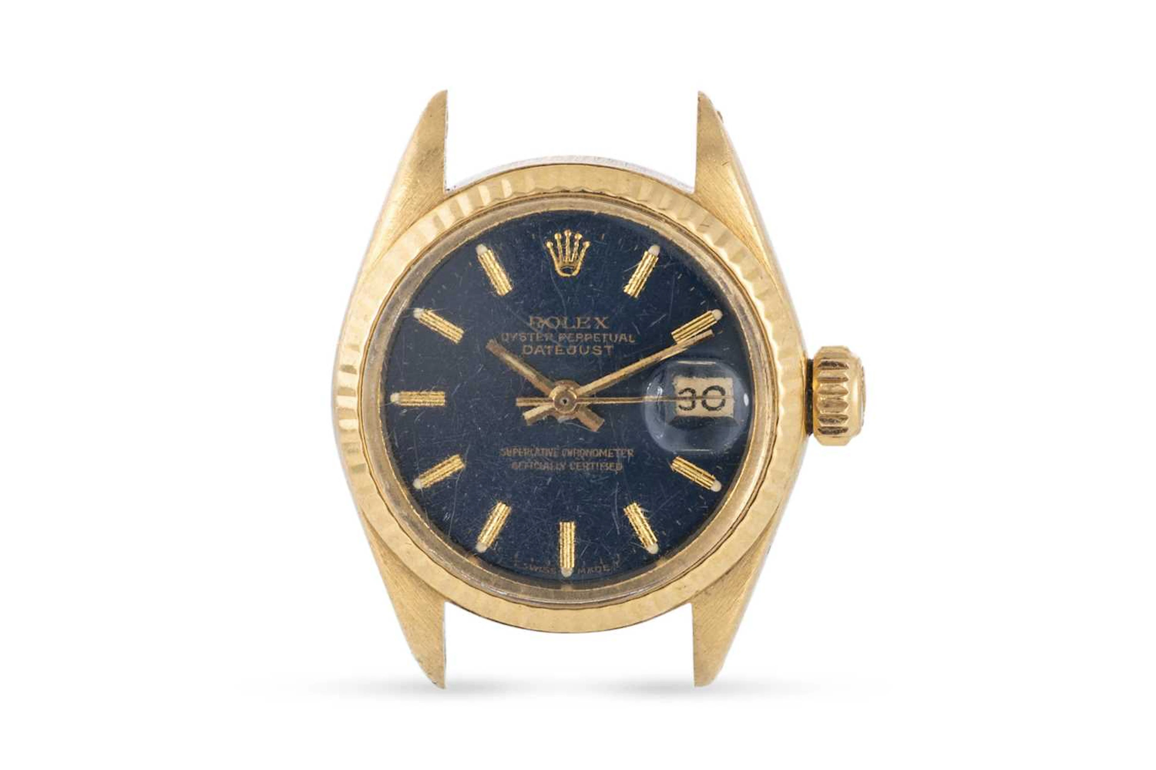 AN 18CT GOLD ROLEX OYSTER PERPETUAL DATE JUST WATCH HEAD