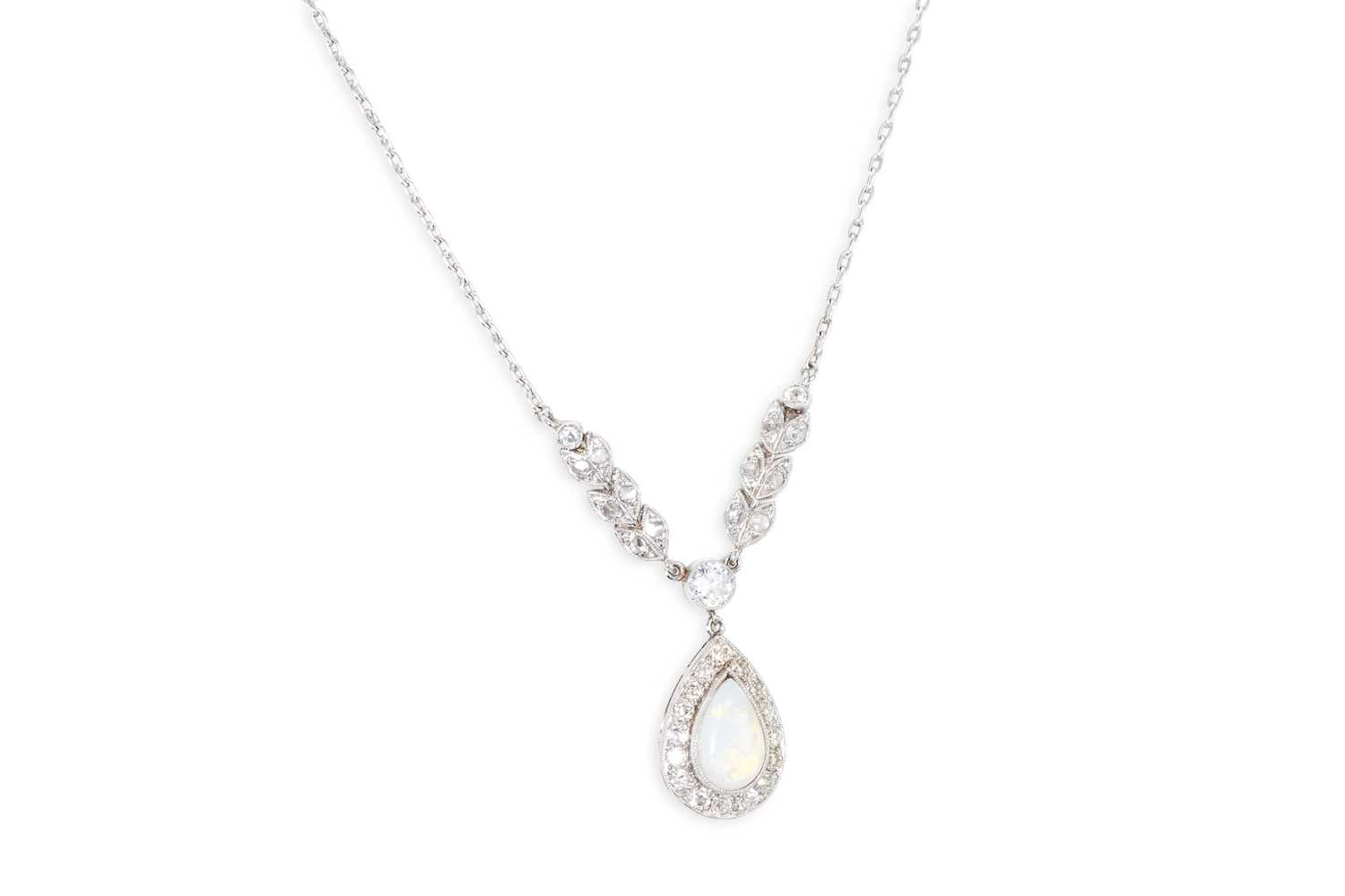 A DIAMOND AND OPAL DROP NECKLACE