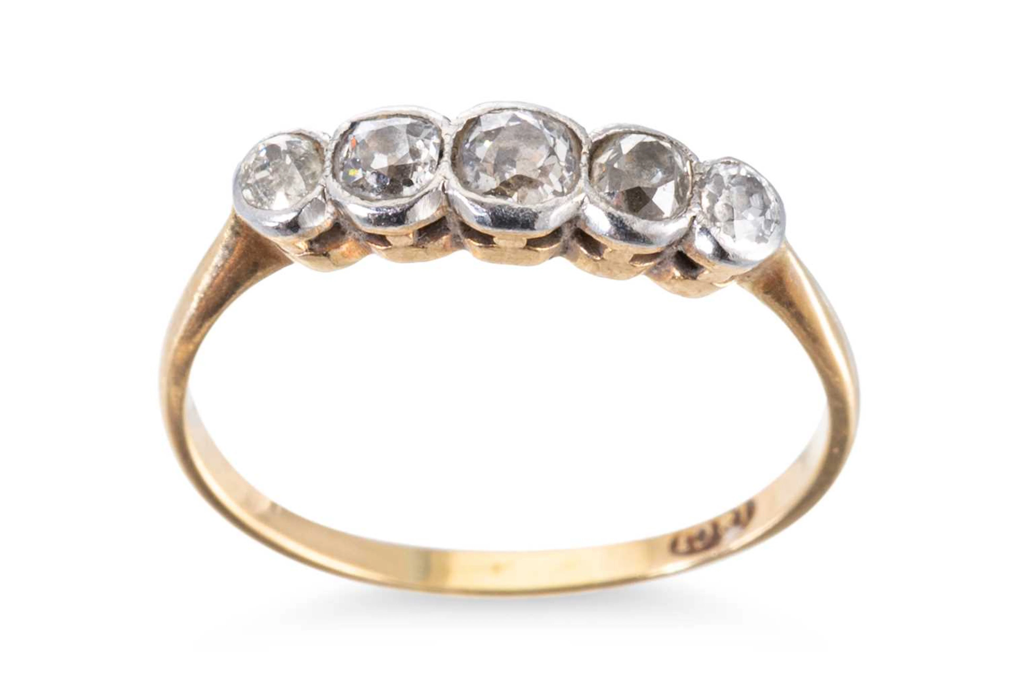 AN ANTIQUE FIVE-STONE DIAMOND RING