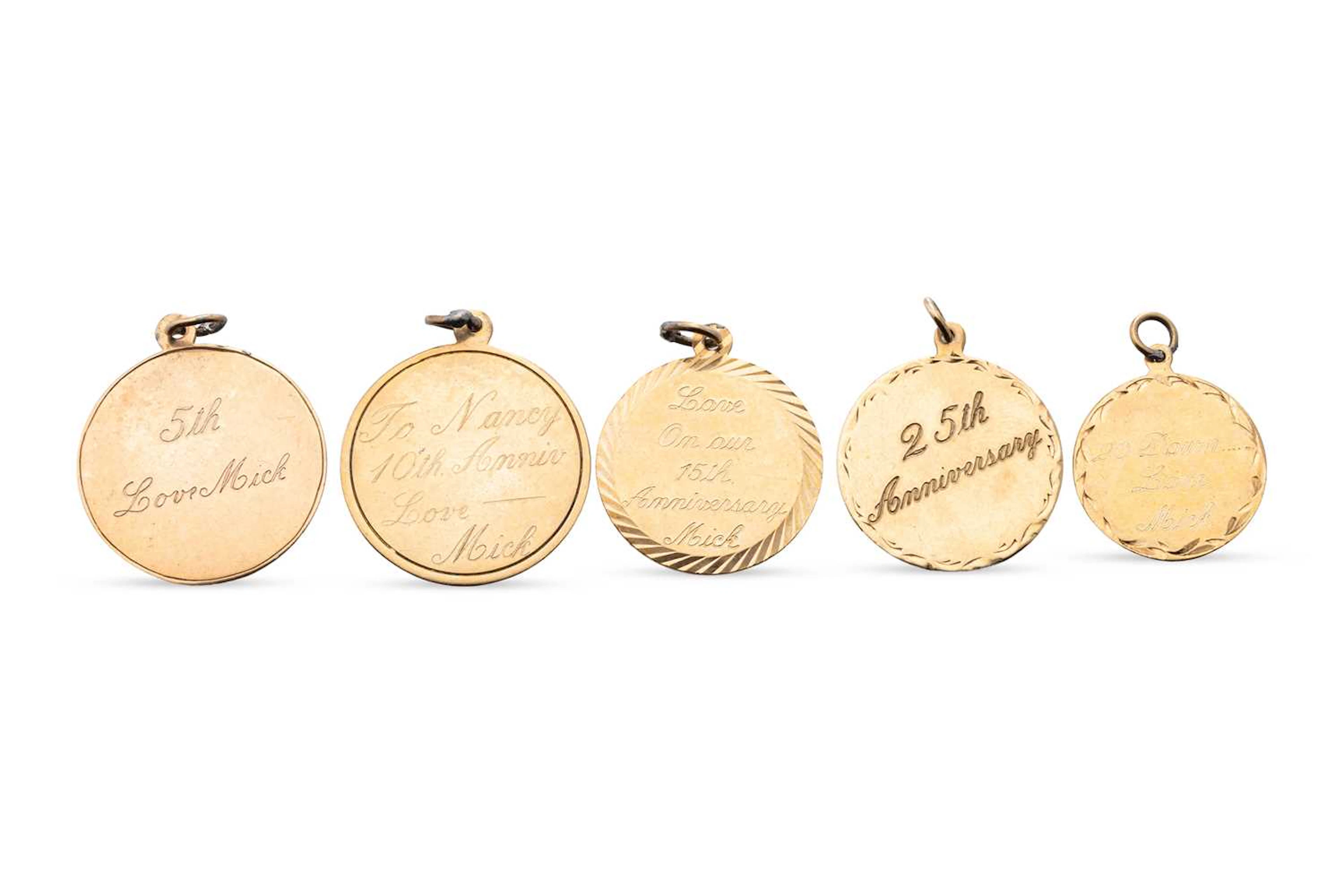 FIVE 9CT YELLOW GOLD MEDALIONS