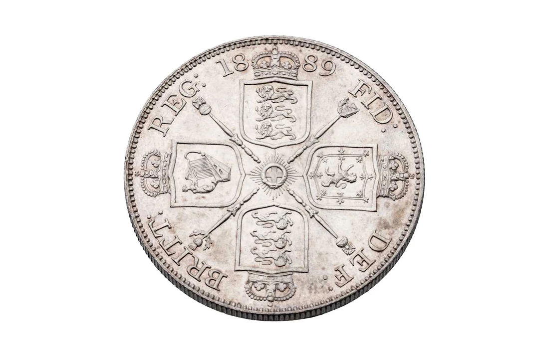 AN 1889 DOUBLE FLORIN ENGLISH SILVER COIN