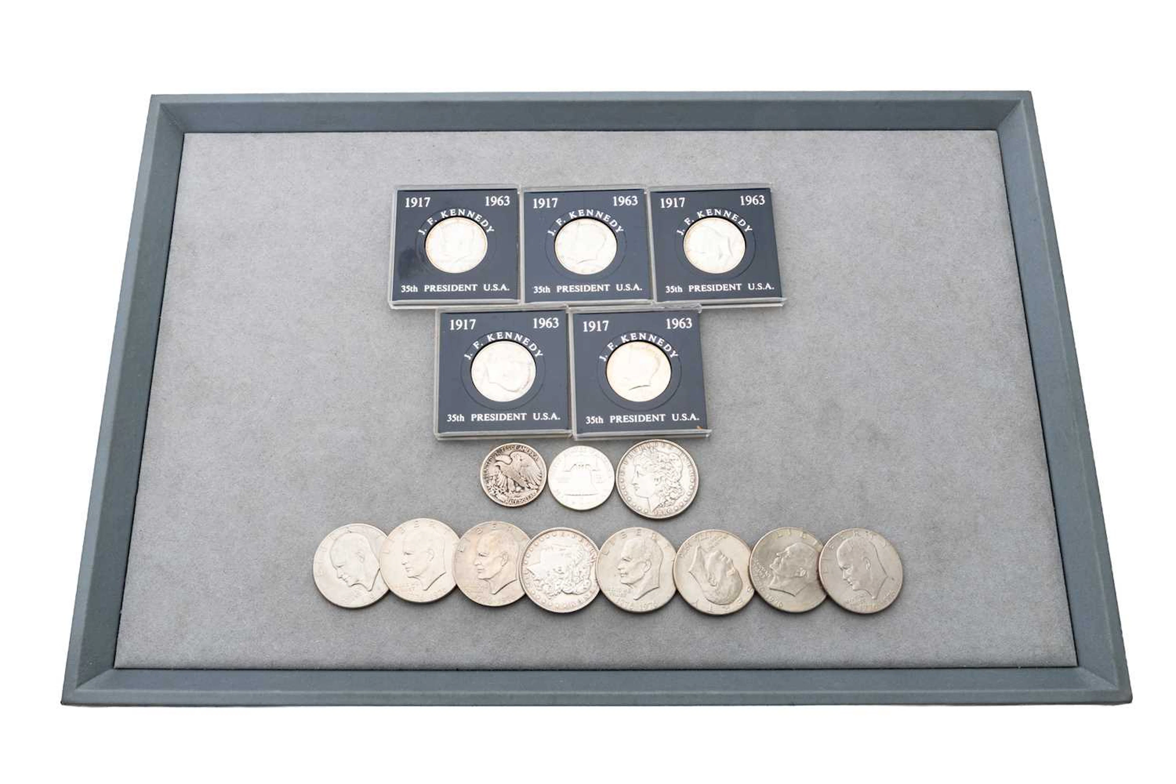 5 X CASED 1964 KENNEDY SILVER $½ COINS