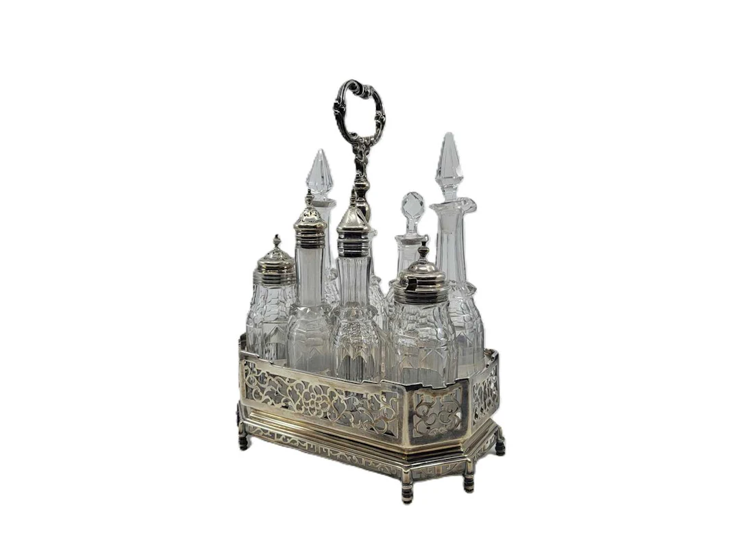 AN IMPRESSIVE VICTORIAN ANTIQUE 19TH CENTRUY EIGHT BOTTLE CRUET STAND