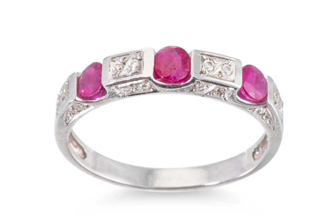A RUBY AND DIAMOND BAND RING