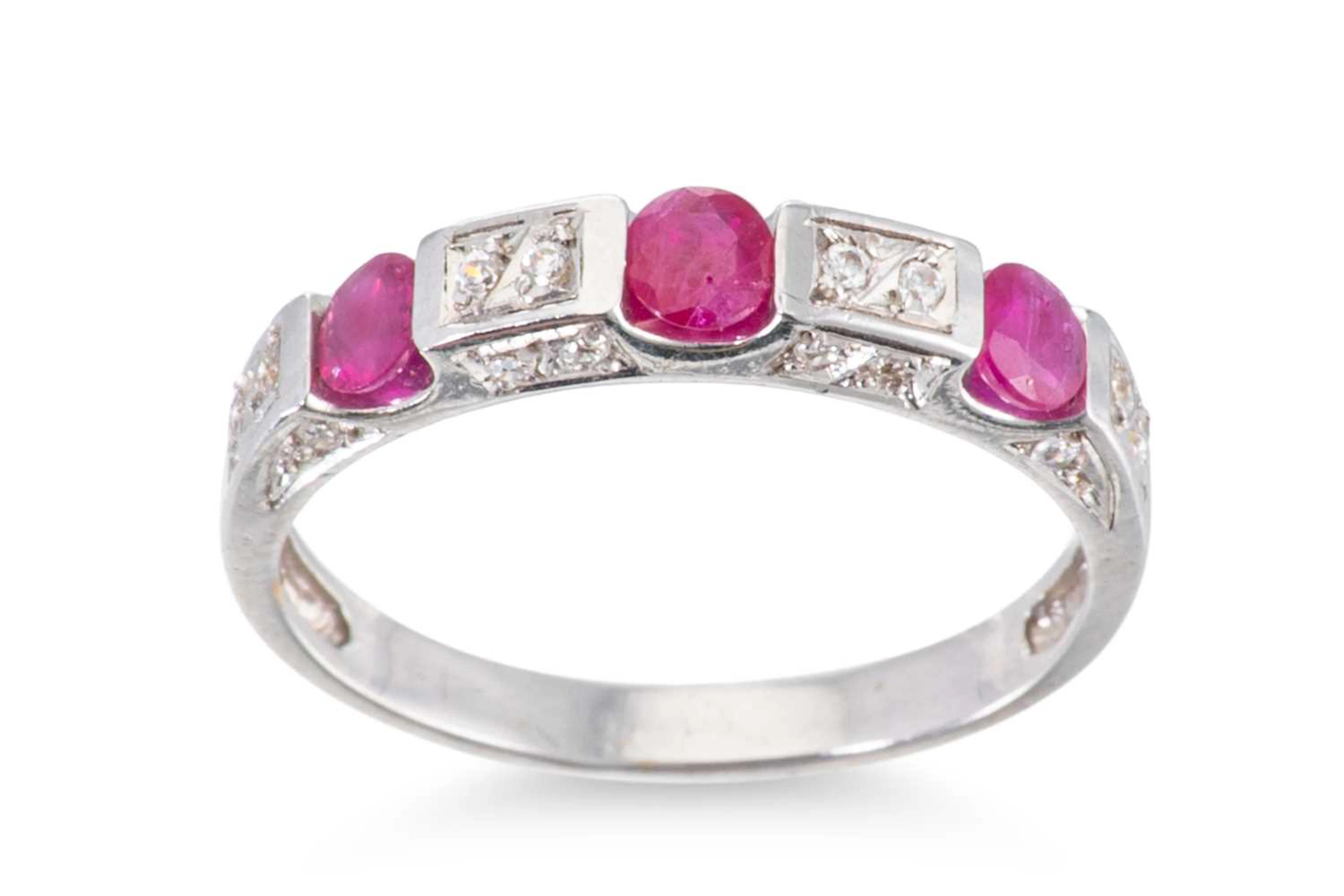 A RUBY AND DIAMOND BAND RING