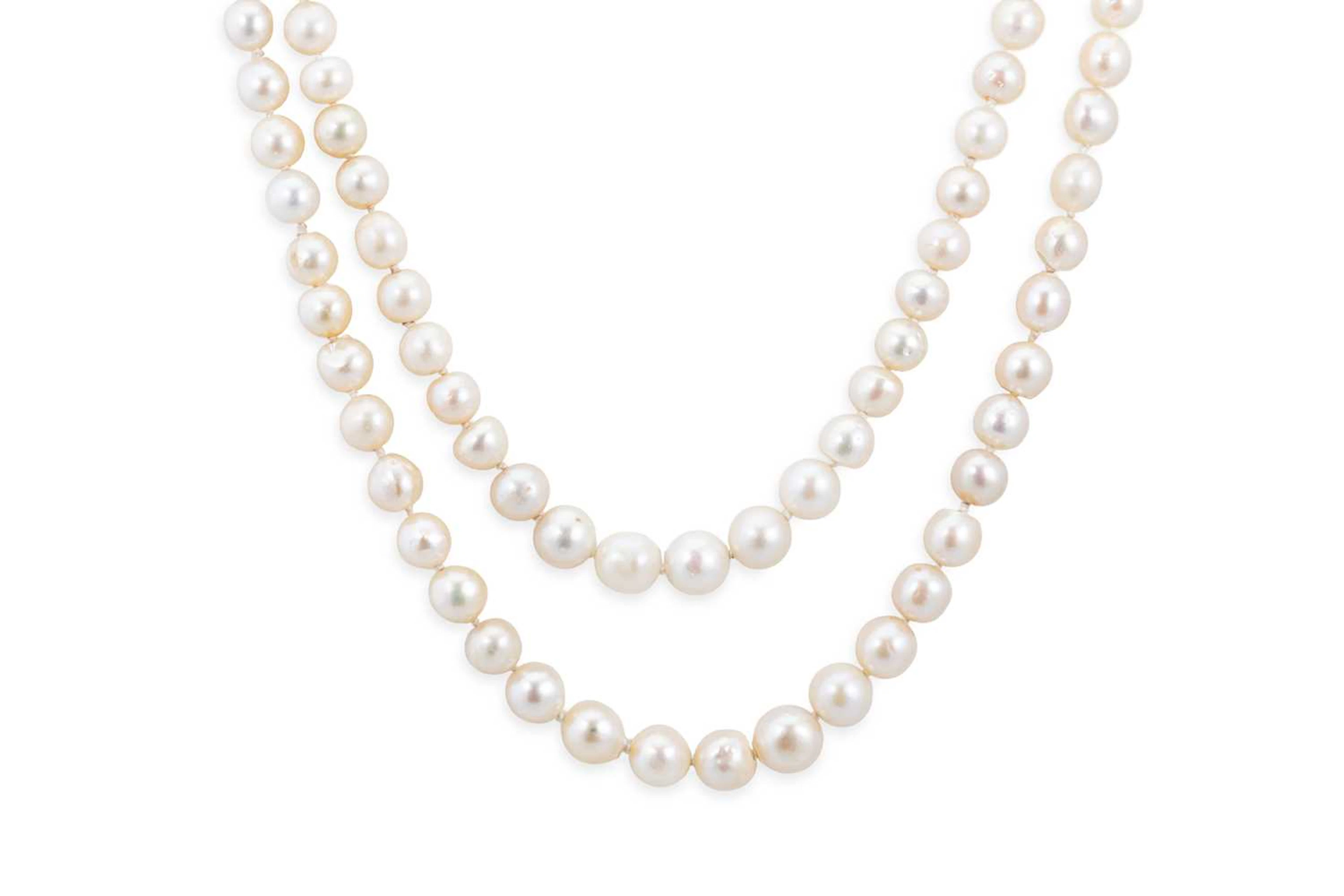 A TWO ROWED STRING OF CULTURED PEARLS