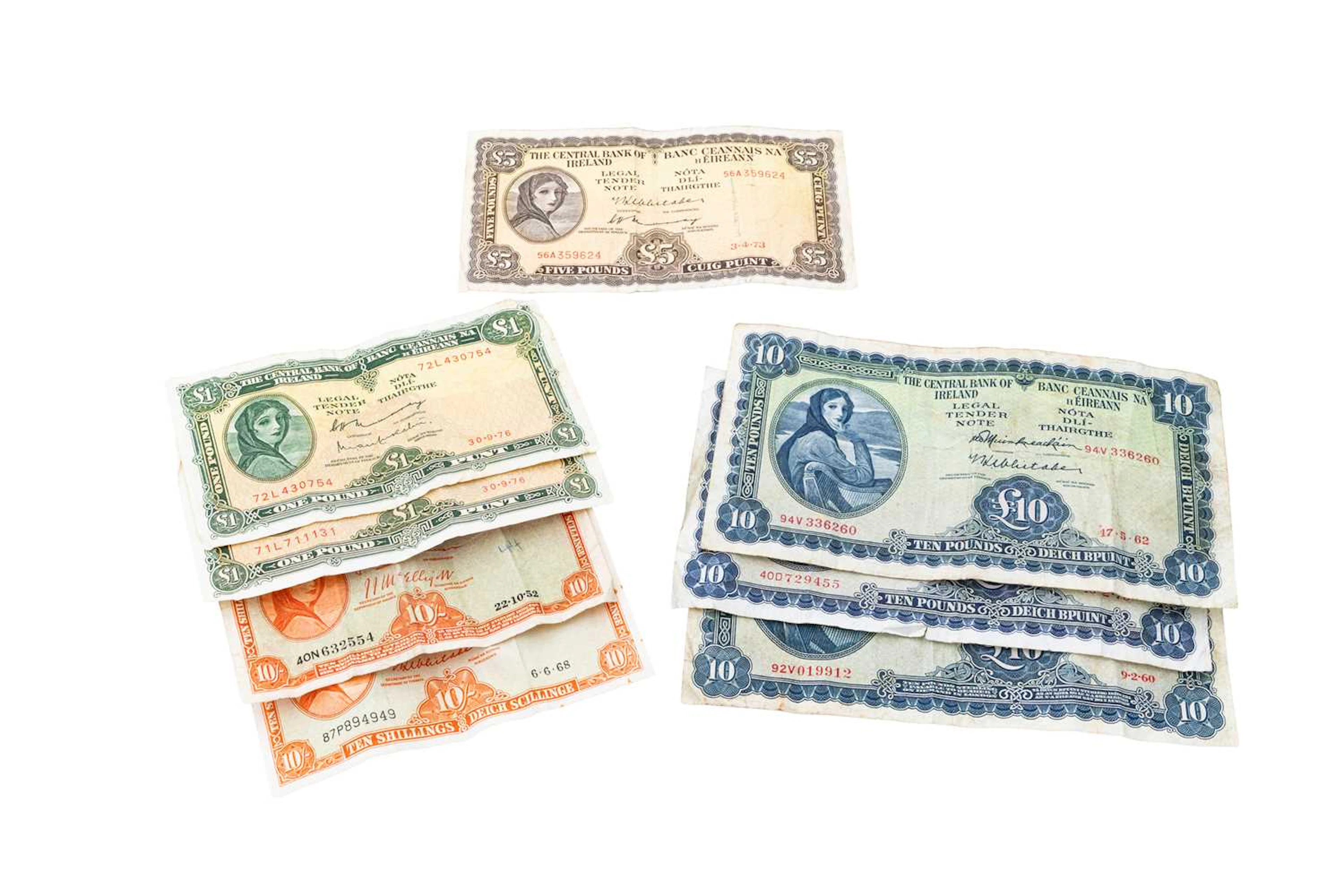 8 X 1952 - 1975 LADY LAVERY IRISH BANKNOTES