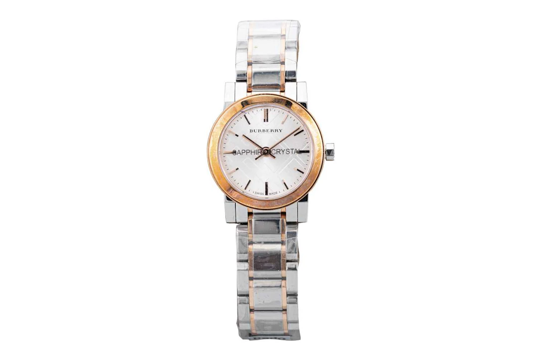 A BURBERRY TWO TONE STAINLESS STEEL WRIST WATCH