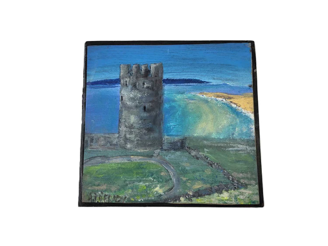 ANTHONY O'GRADY (Irl Contemporary) "Black Castle" oil card laid over board