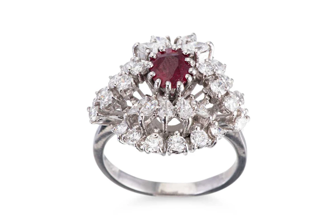 A RUBY AND DIAMOND SET CLUSTER RING