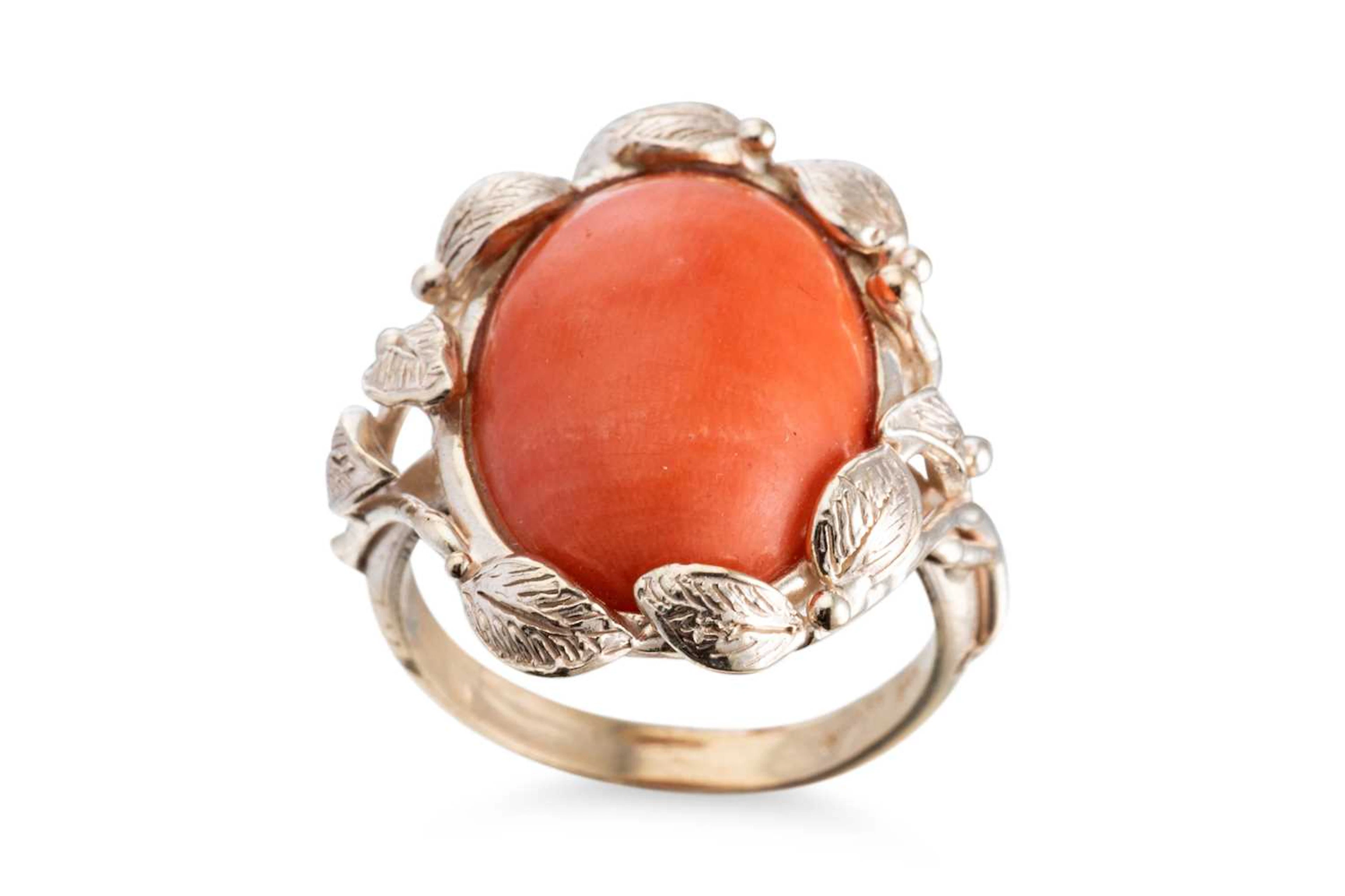 A CORAL SET RING