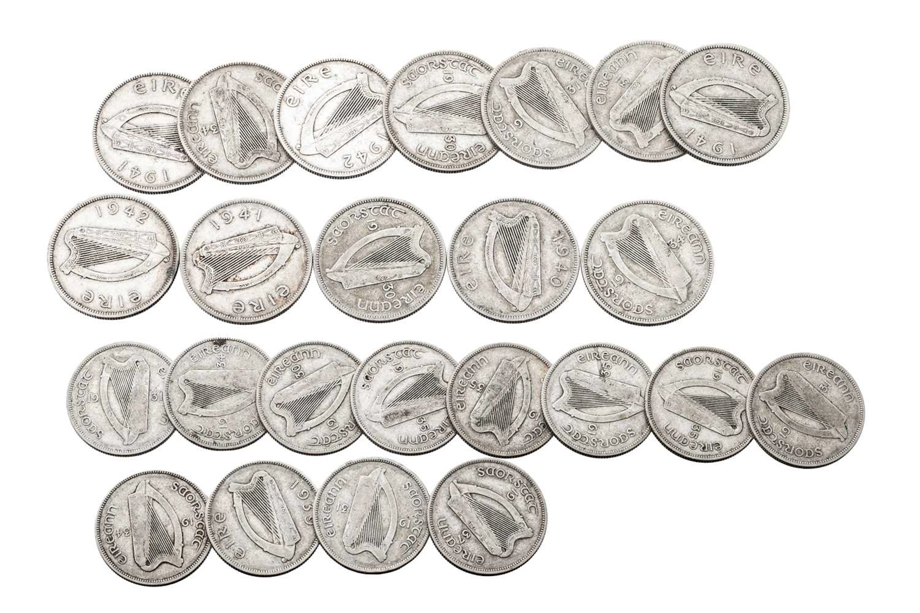 12 X IRISH 75% SILVER HALF CROWNS