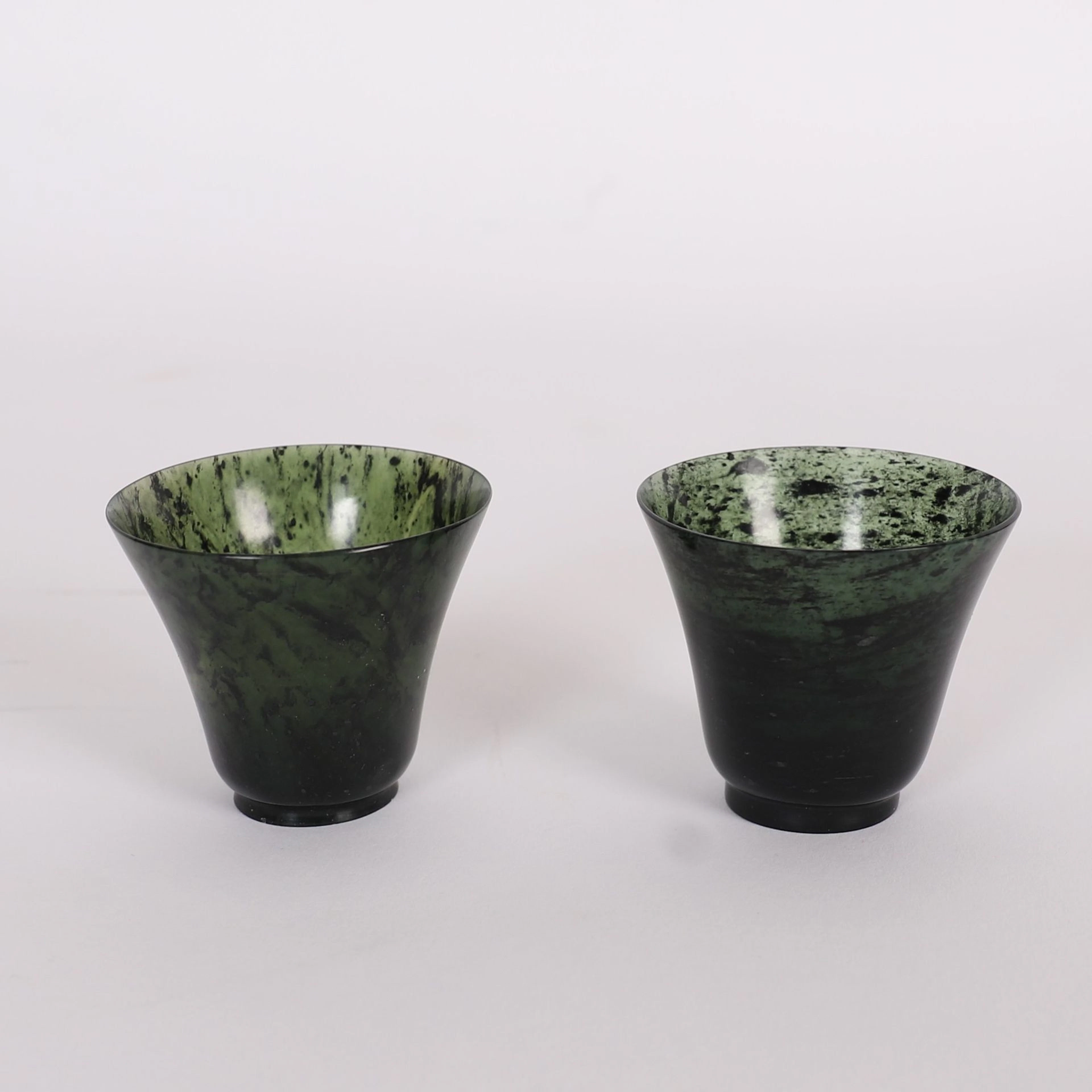 PAIR OF CHINESE GREEN JADE STONE TUMBLERS - Lot 70