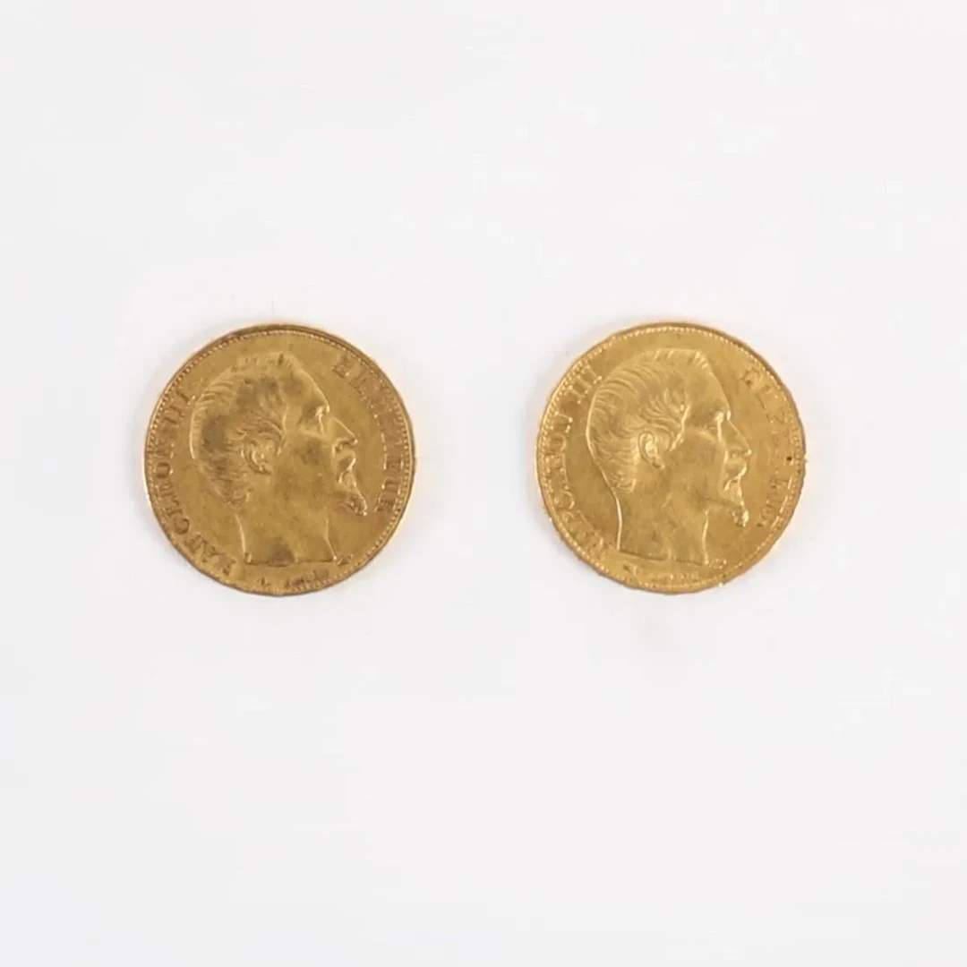 TWO 20-FRANC GOLD COINS, NAPOLEON III, 1855 - Lot 67
