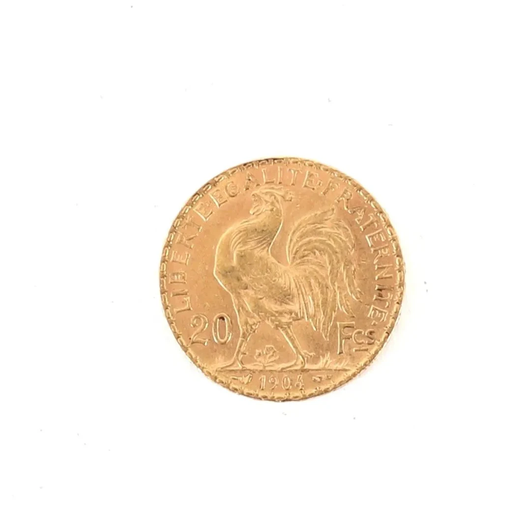 20-FRANC GOLD COIN WITH ROOSTER, 1904 - Lot 49