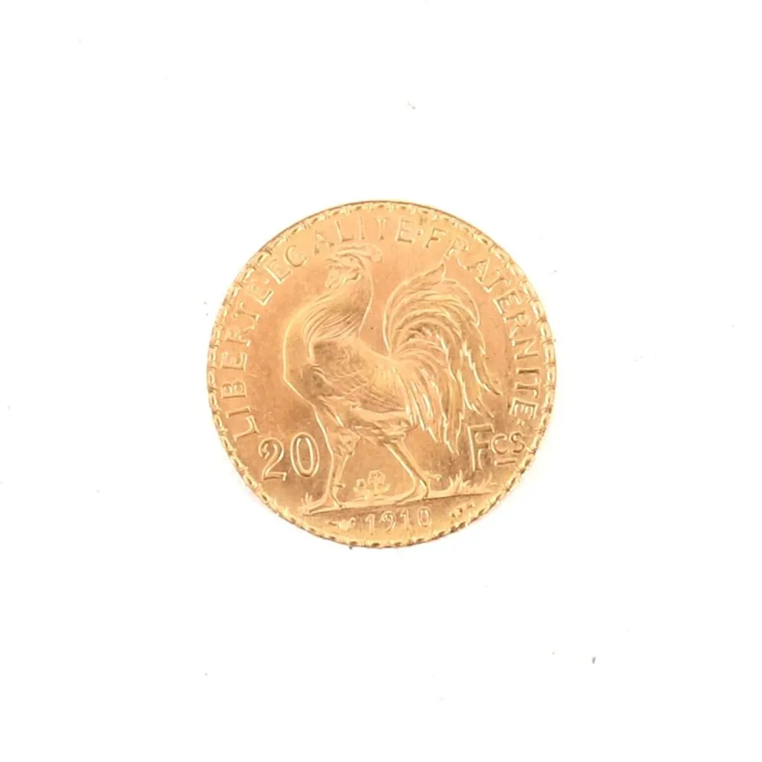 20-FRANC GOLD COIN WITH ROOSTER, 1910 - Lot 57