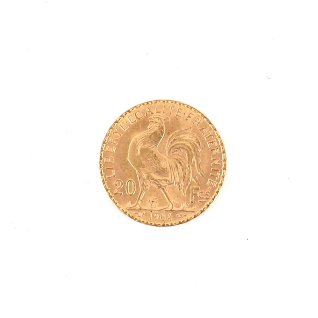 20-FRANC GOLD COIN WITH ROOSTER, 1904 - Lot 48