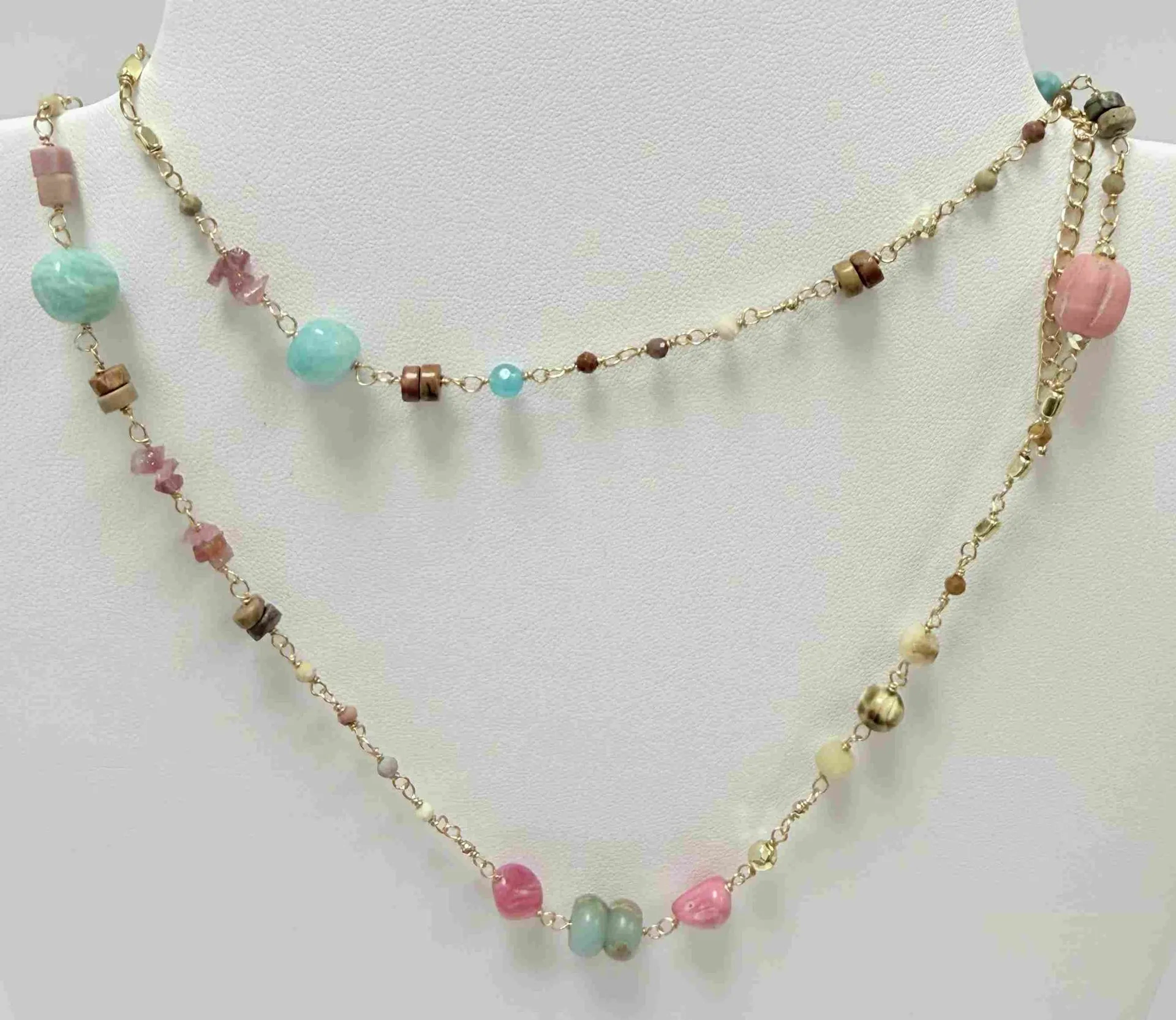 GOLD-PLATED METAL LONG NECKLACE WITH COLORFUL SEMI-PRECIOUS - Lot 5
