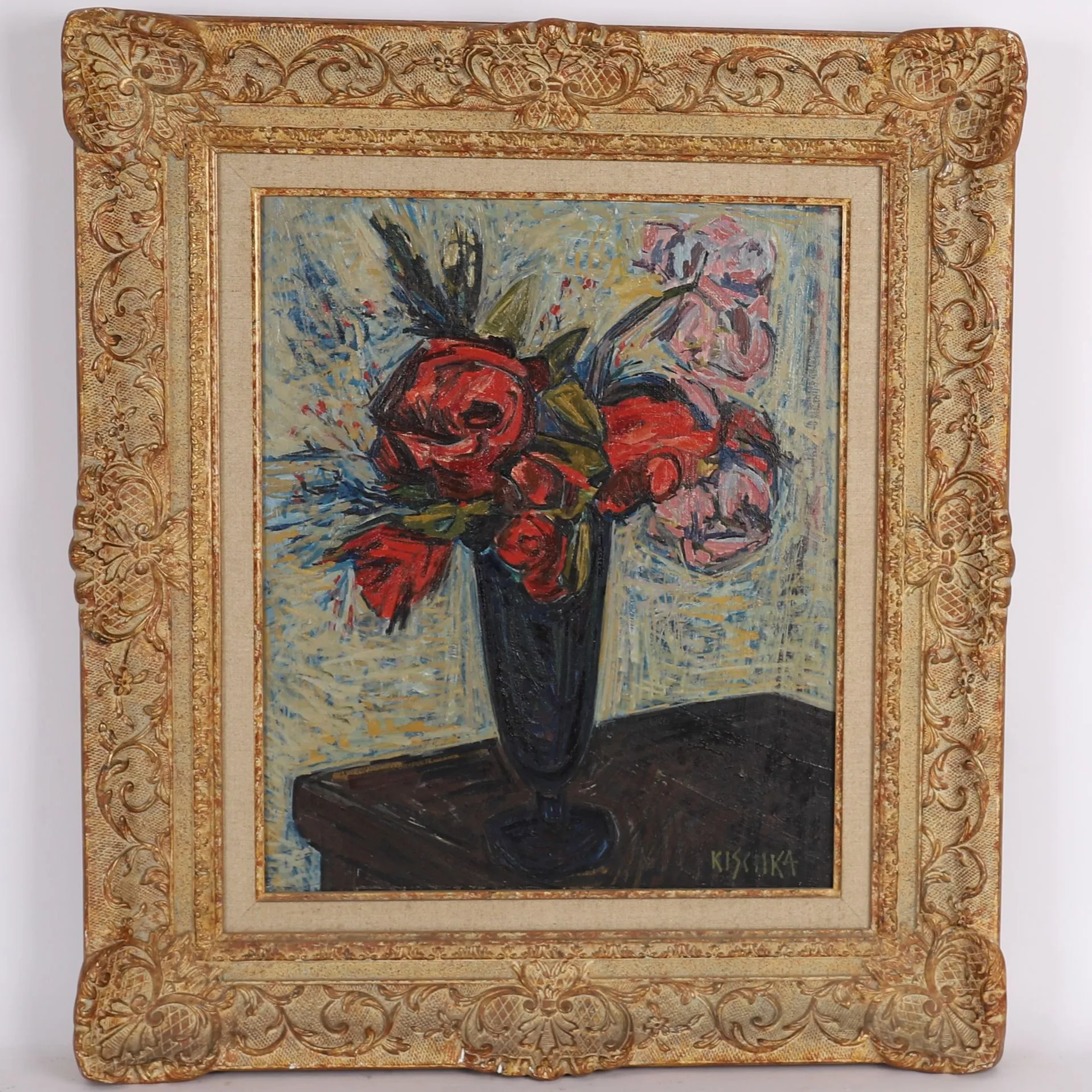 TABLEAU "VASE BLEU AUX ROSES" by Isis KISCHKA (1908-1973) - Lot 264
