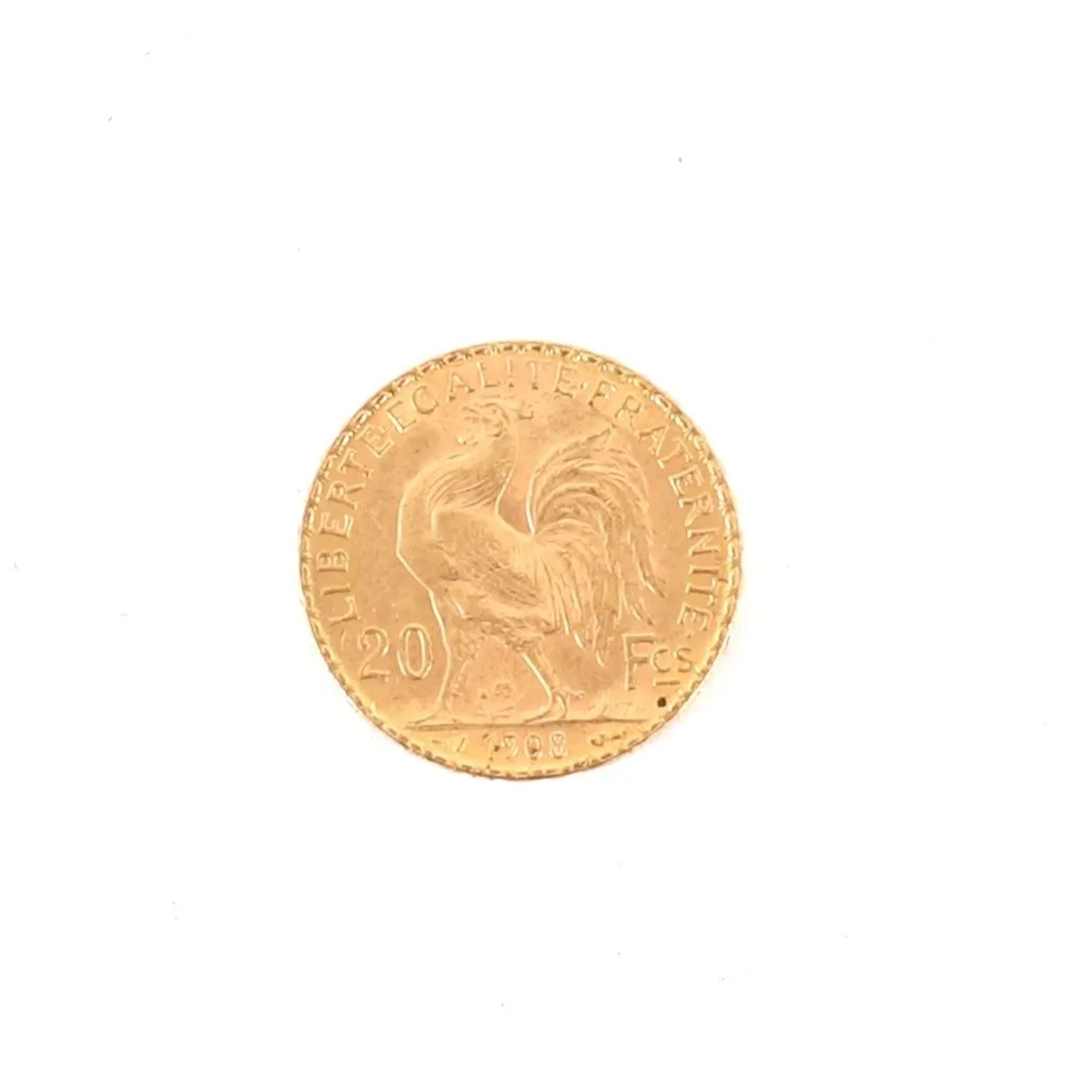 20-FRANC GOLD COIN WITH ROOSTER, 1908 - Lot 54