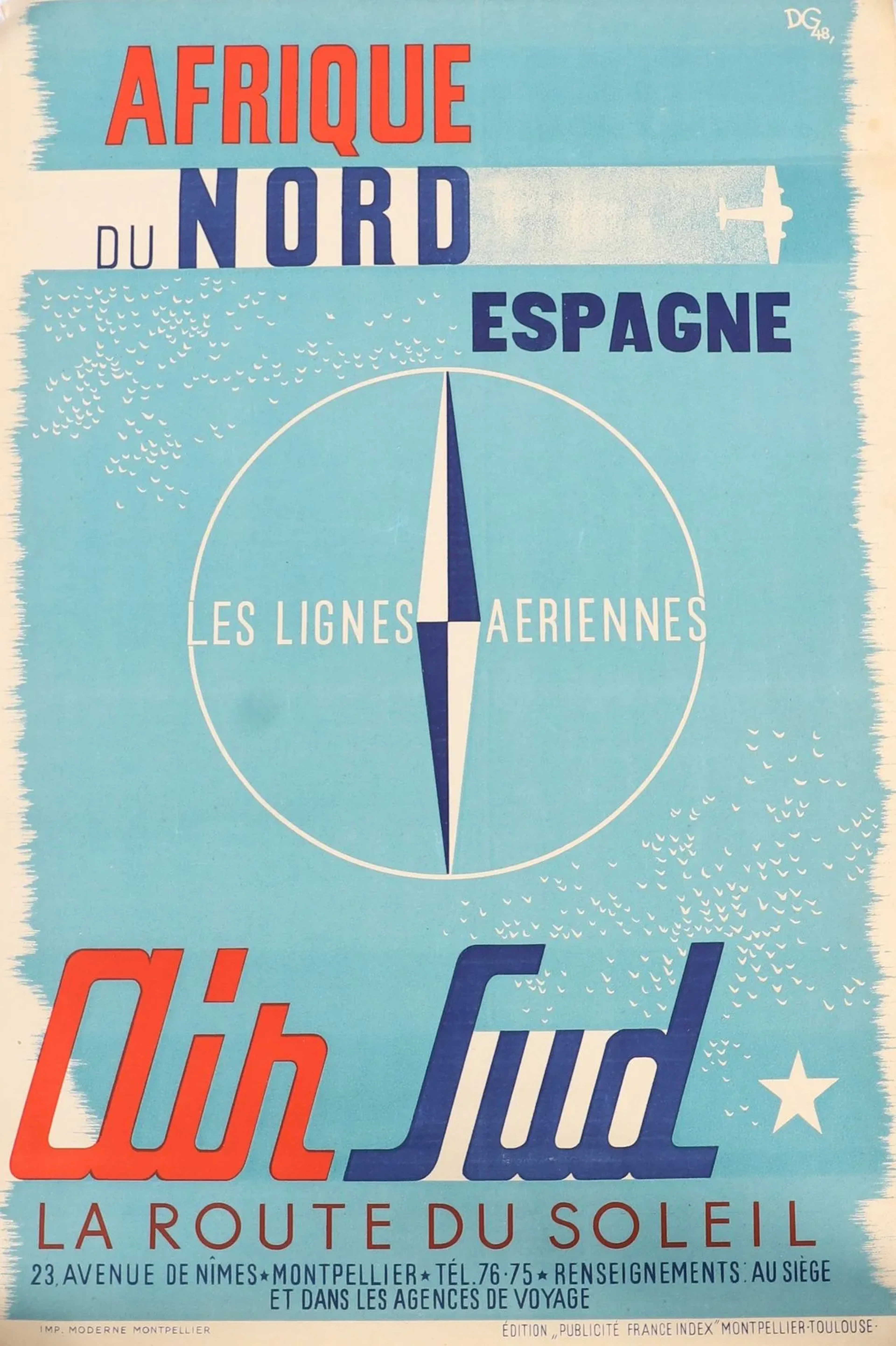 ORIGINAL VINTAGE POSTER AIR SUD SIGNED DG 1948 - Lot 140