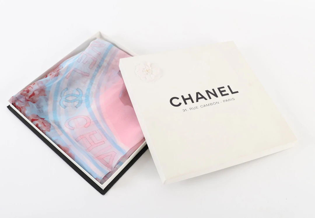 CHANEL PINK AND BLUE CAMELLIA SQUARE SCARF - Lot 110
