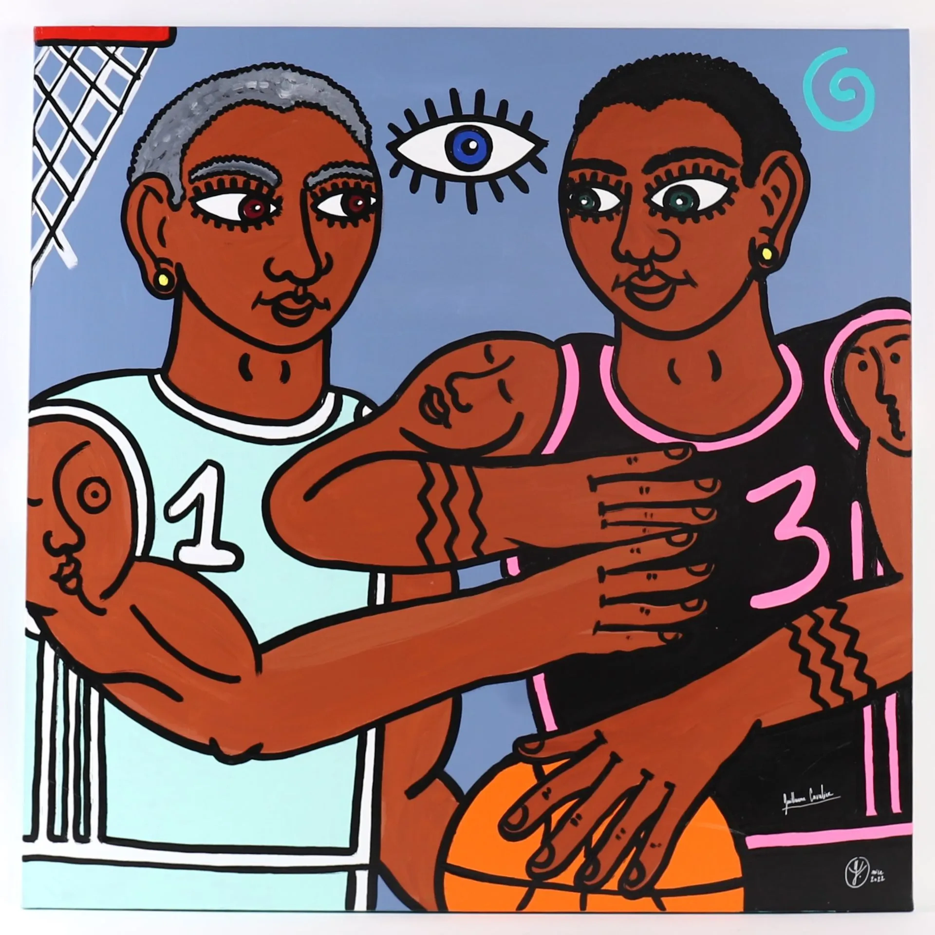 PAINTING "BASKETBALL PLAYERS AND THE EYE" by Guillaume CAVAL - Lot 330